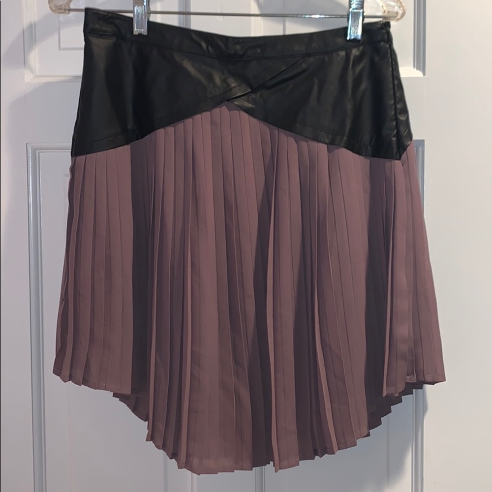 Pleated Skirt with Faux Leather
